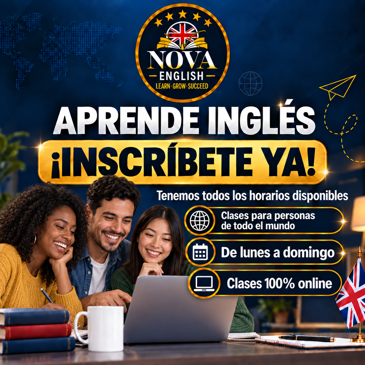 Nova English: inscripciones abiertas, clases para todo el mundo, de lunes a domingo y 100% online